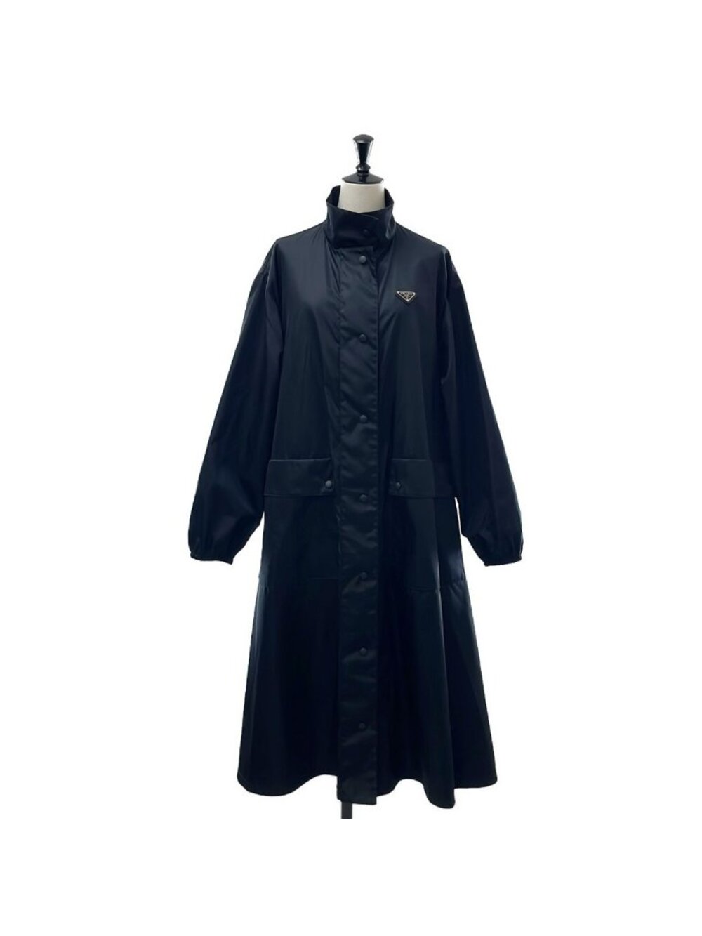 Prada Re-Nylon Triangle Logo Long Coat 36 Black